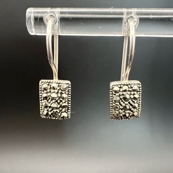 Genevieve & Grace Sterling Silver & Marcasite Rectangular Drop Earrings – New - Picture 10 of 16